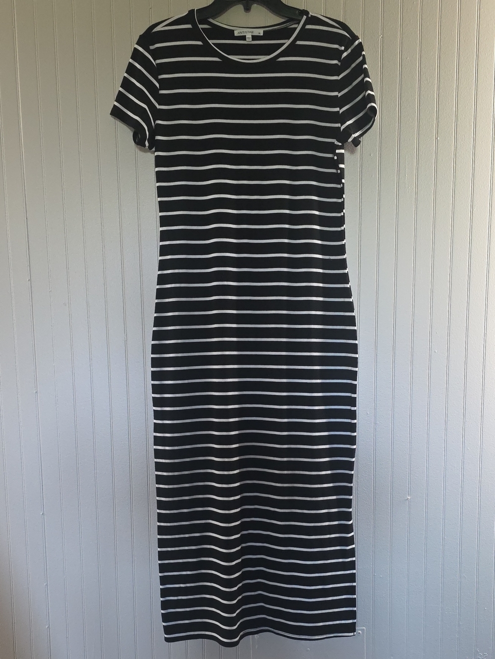 Antistar Striped Black and White Short-Sleeve Maxi Dress
